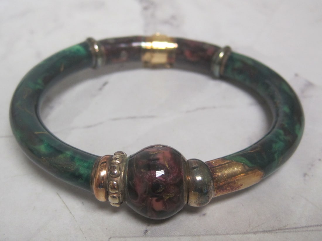 18k Gold Fidia Gioielli Italian Enamel Bangle Bracelet - 2