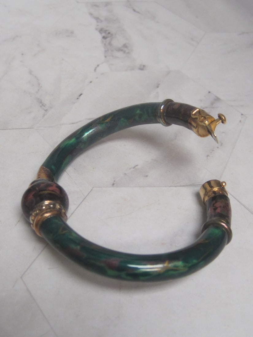 18k Gold Fidia Gioielli Italian Enamel Bangle Bracelet - 9