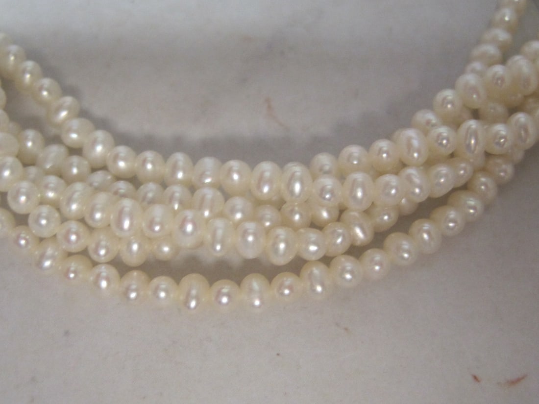 30" Fidia Gioielli Italian 5 Strand Pearl Necklace with 18k Gold & Enamel Bead Accents & Clasp - 5