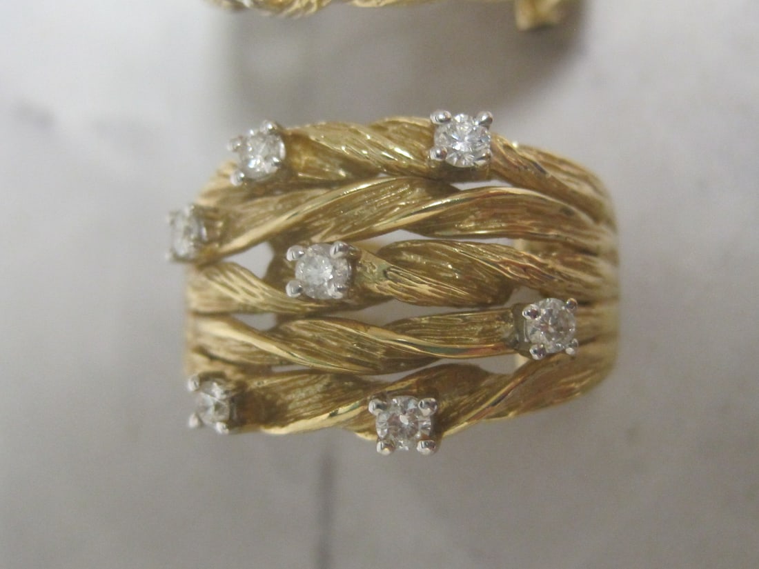 14k Gold Woven Diamond Pierced Earrings - 3