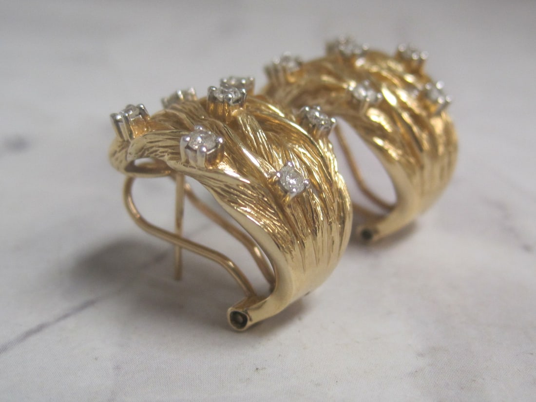 14k Gold Woven Diamond Pierced Earrings - 4