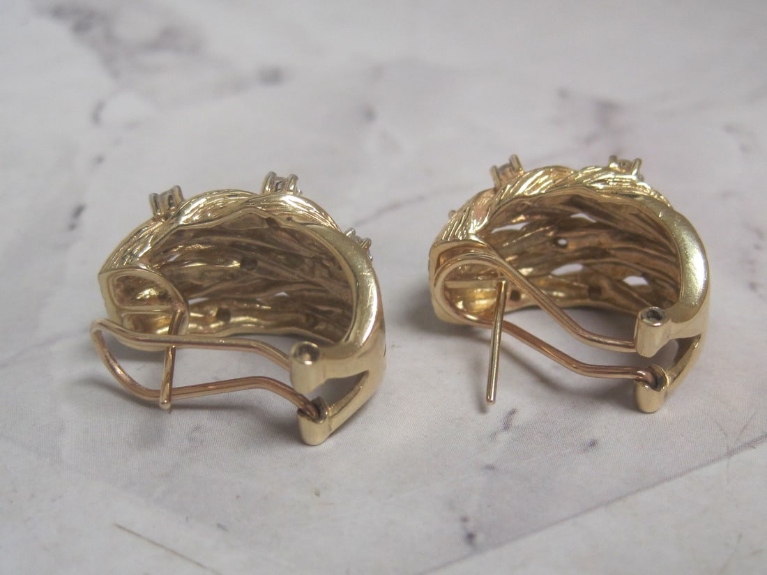14k Gold Woven Diamond Pierced Earrings - 5