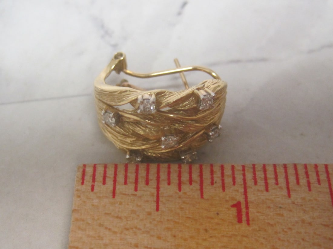14k Gold Woven Diamond Pierced Earrings - 6