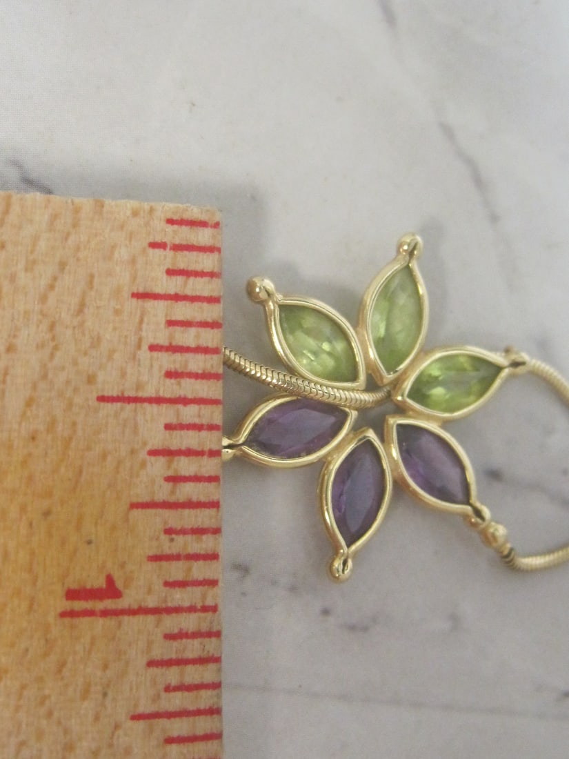 14k Gold Amethyst & Peridot Flower Lariat Style Necklace with Pearl Accents - 8