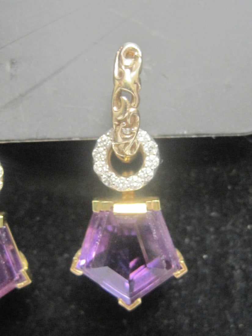 18k Gold Amethyst & Diamond Earrings - 2