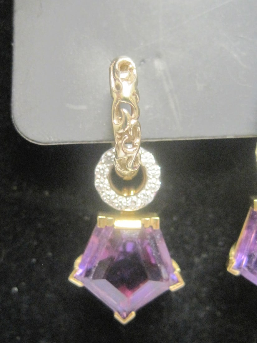 18k Gold Amethyst & Diamond Earrings - 3