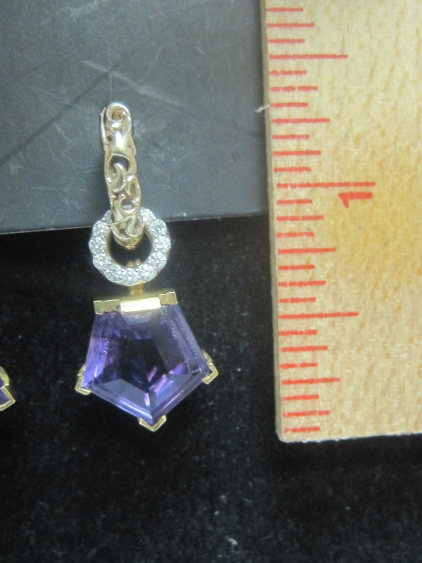 18k Gold Amethyst & Diamond Earrings - 5