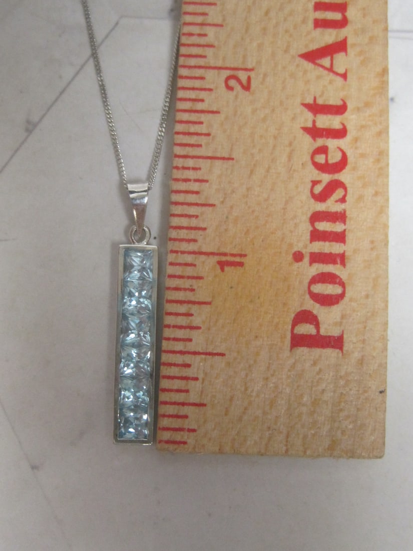 18k White Gold Blue Topaz Pendant on 16" 18k Gold Chain - 7