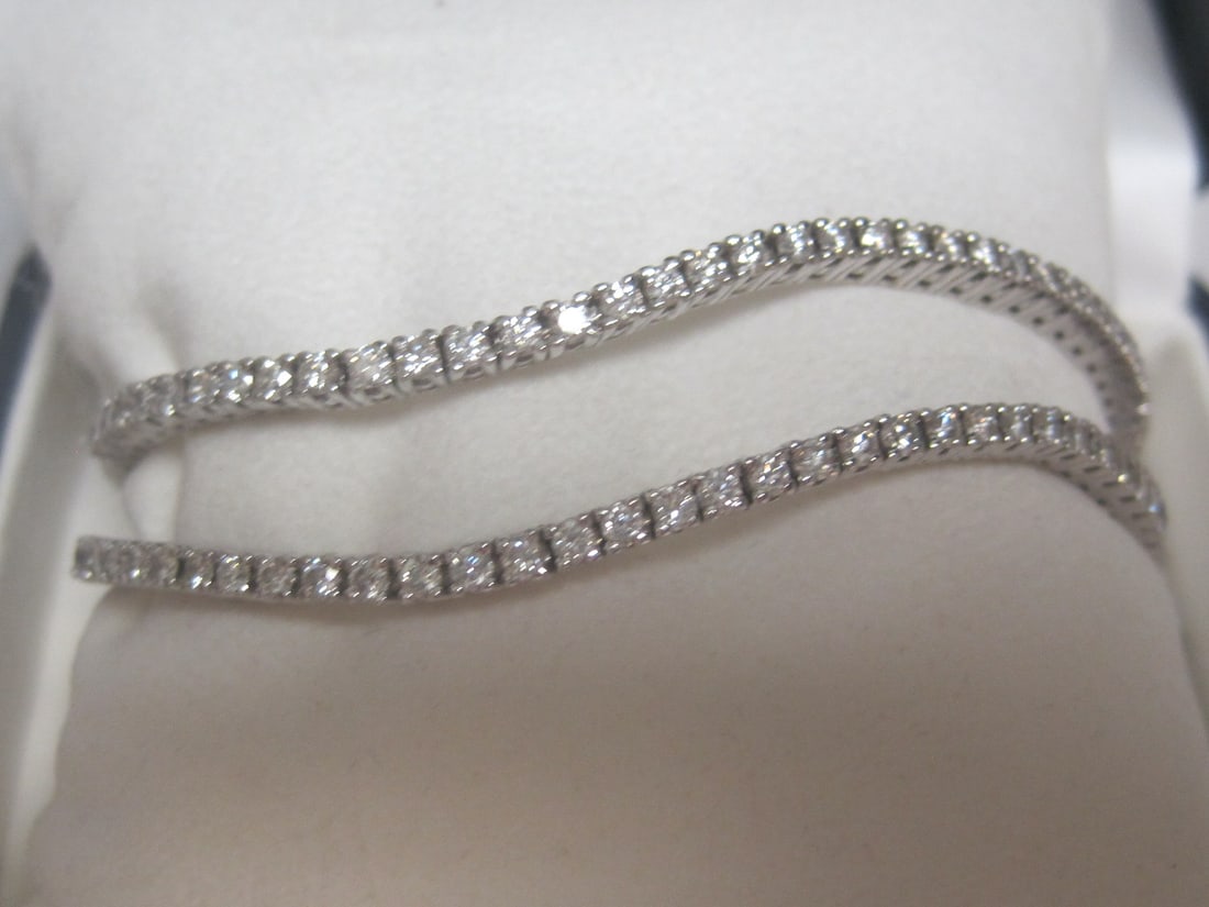 18k White Gold Double Row Diamond Flexible Cuff Bracelet - 2