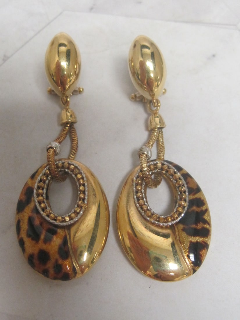 18k Gold Leopard Print Pierced Earrings - 2