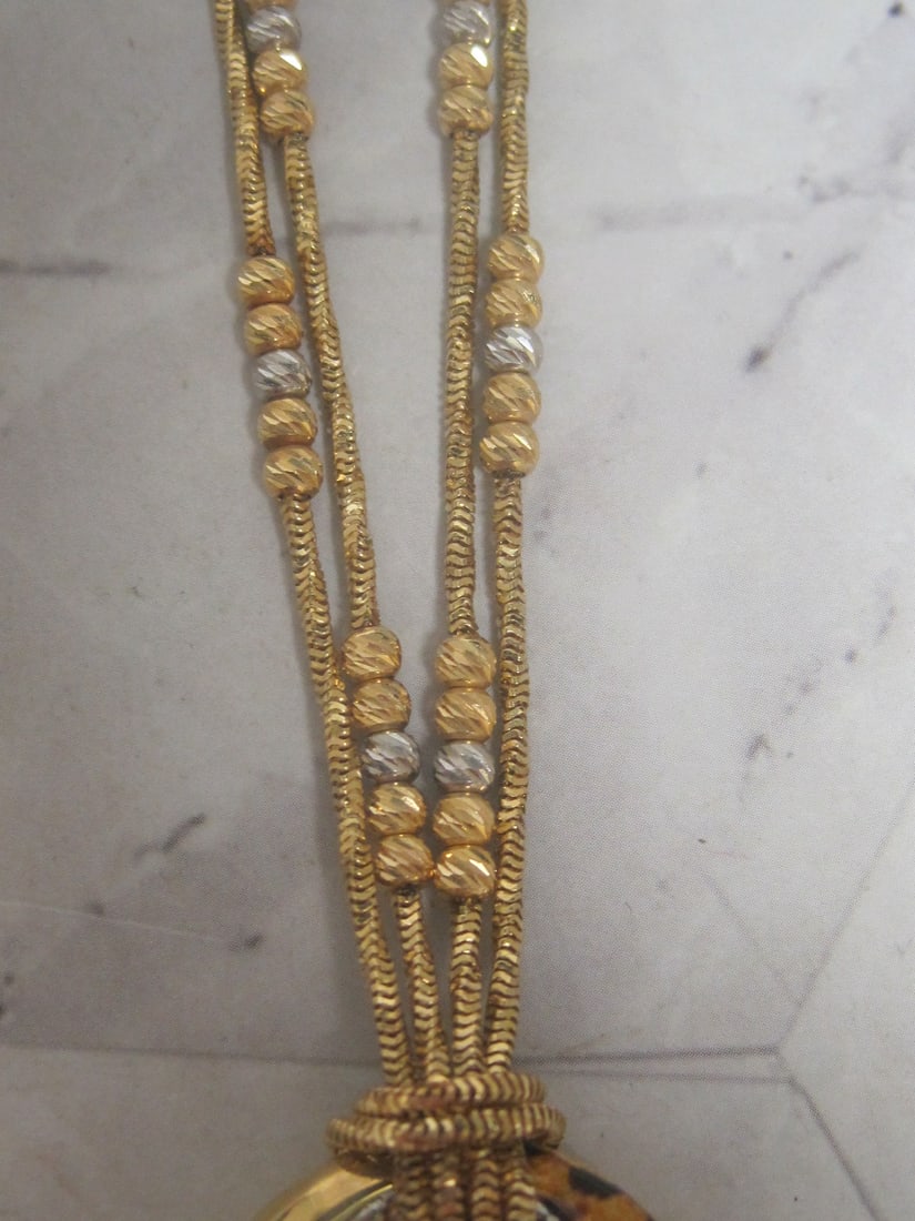 18k Gold Multi-Strand Necklace with Leopard Print Pendant - 3