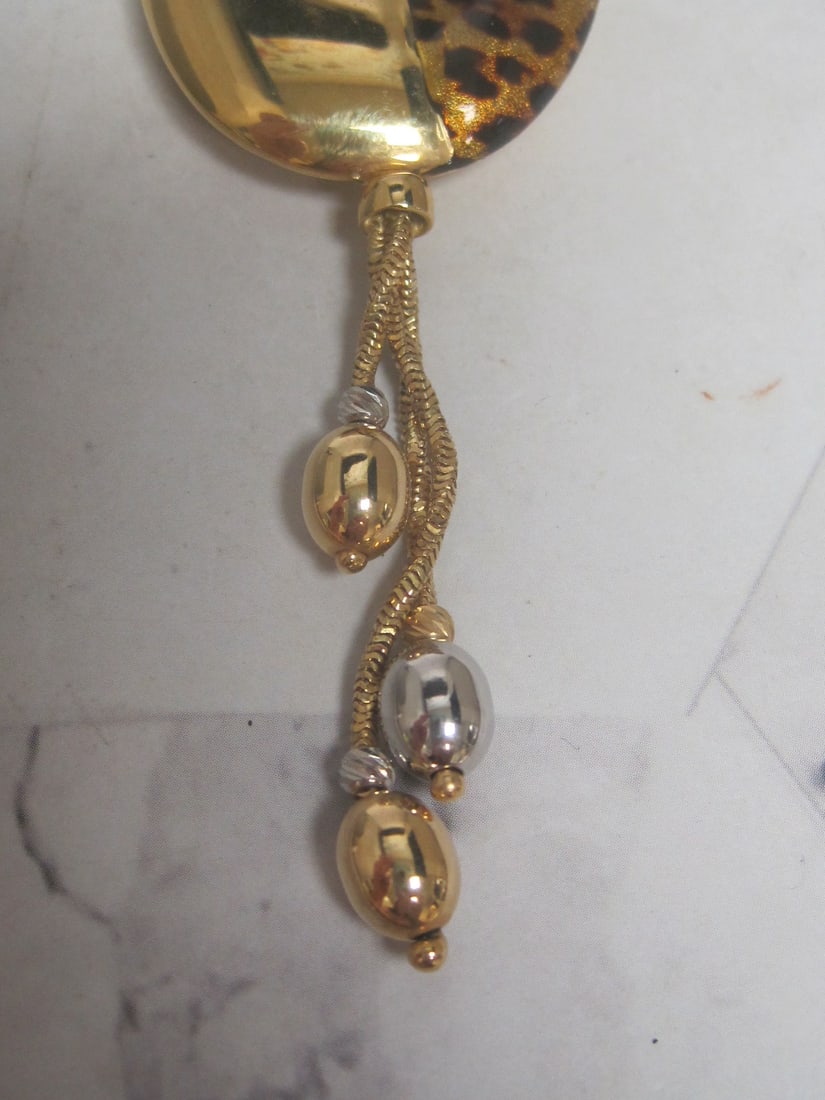 18k Gold Multi-Strand Necklace with Leopard Print Pendant - 4