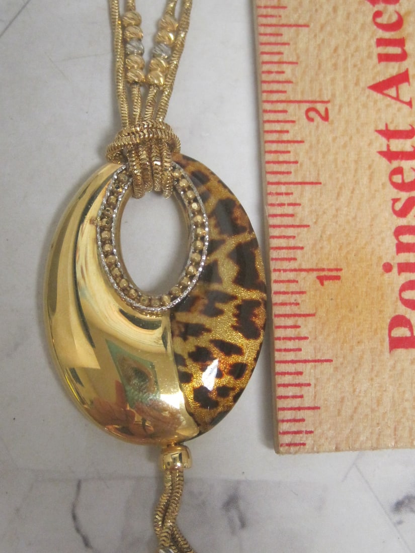 18k Gold Multi-Strand Necklace with Leopard Print Pendant - 6