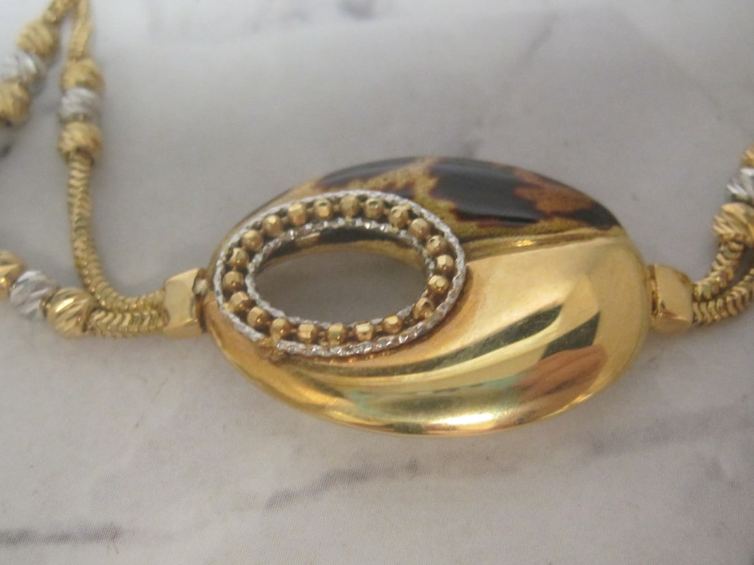 8" 18k Gold Multi-Strand Bracelet with Leopard Print Pendant - 2