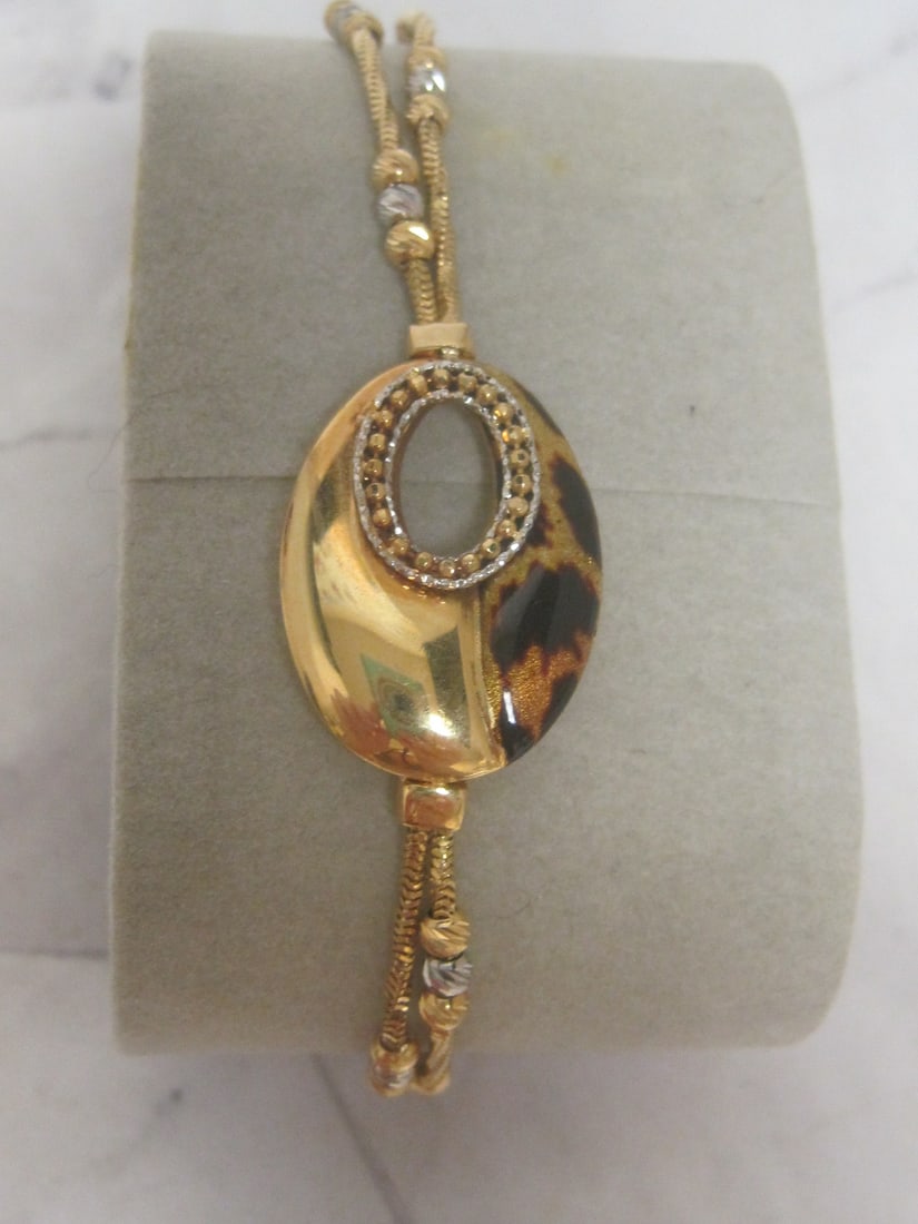 8" 18k Gold Multi-Strand Bracelet with Leopard Print Pendant - 3