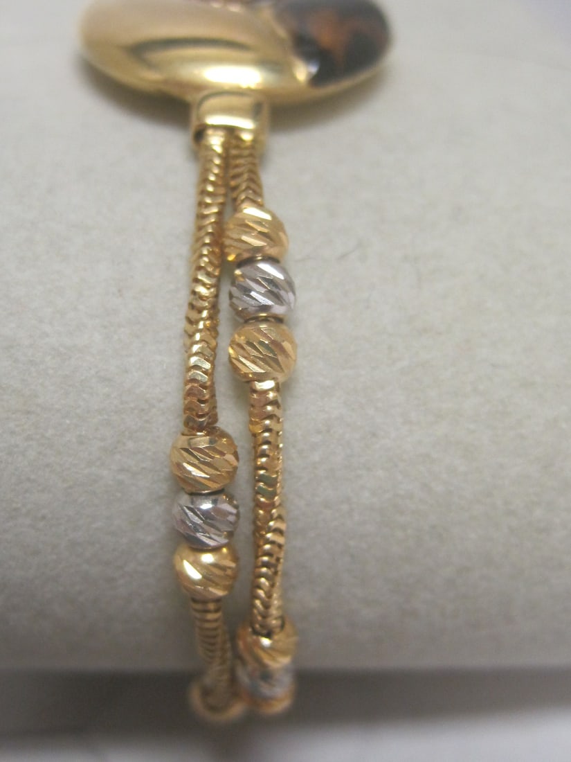 8" 18k Gold Multi-Strand Bracelet with Leopard Print Pendant - 4