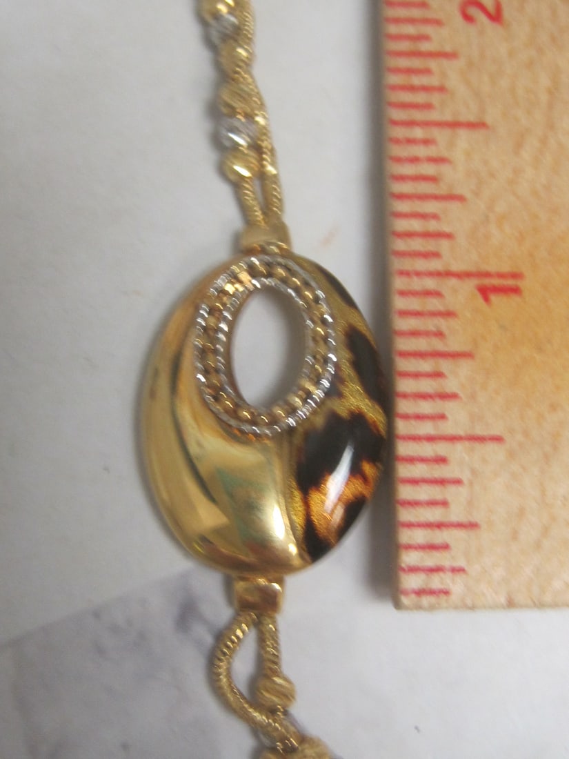 8" 18k Gold Multi-Strand Bracelet with Leopard Print Pendant - 6