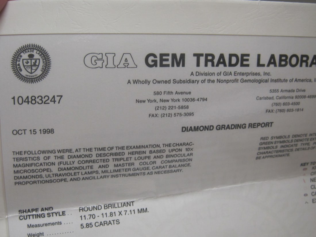 Platinum 5.85 Carat Round Brilliant Cut Diamond Ring appraised at $52,622.00 (25 years ago) - 11