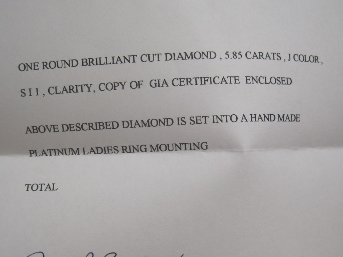 Platinum 5.85 Carat Round Brilliant Cut Diamond Ring appraised at $52,622.00 (25 years ago) - 13