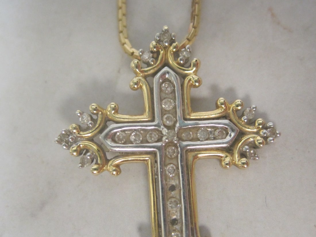 14k Gold Diamond Cross Pendant on 18" 14k Gold Chain - 3