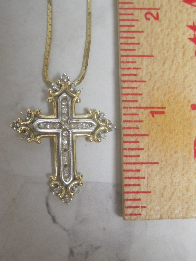 14k Gold Diamond Cross Pendant on 18" 14k Gold Chain - 7