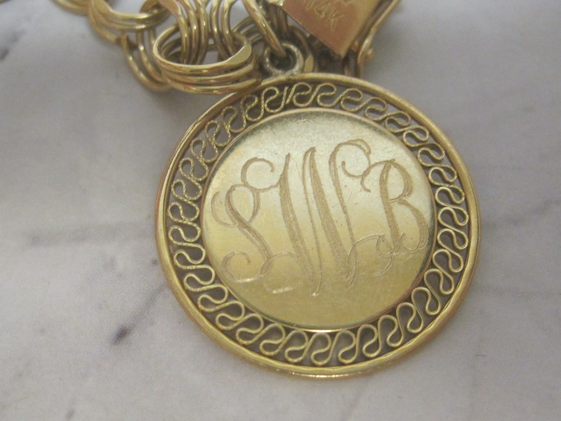 8" 14k Gold Charm Bracelet with 14k Gold Engraved Disc Charm - 4
