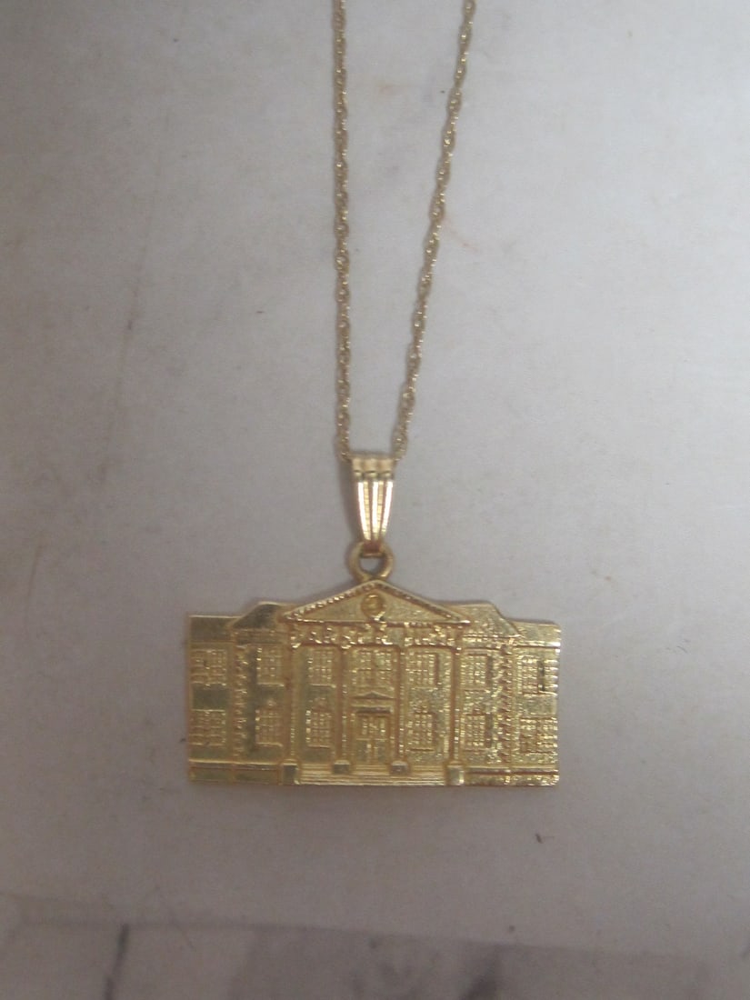 10k Gold Parker High School Pendant on 16" 14k Gold Chain: Weighs 2.9 grams, Engraved "Class of 1957" on back