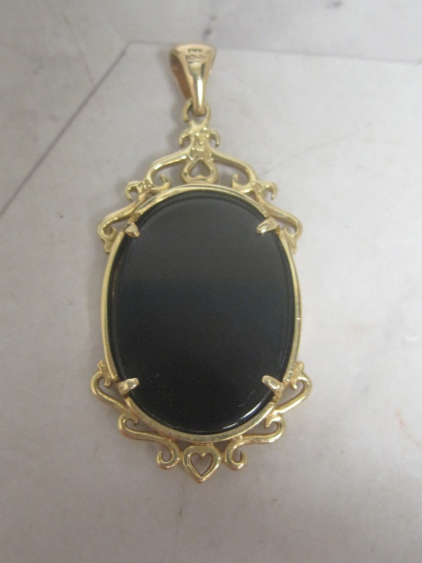 14k Gold Blue Agate Couple Cameo Pendant - 4