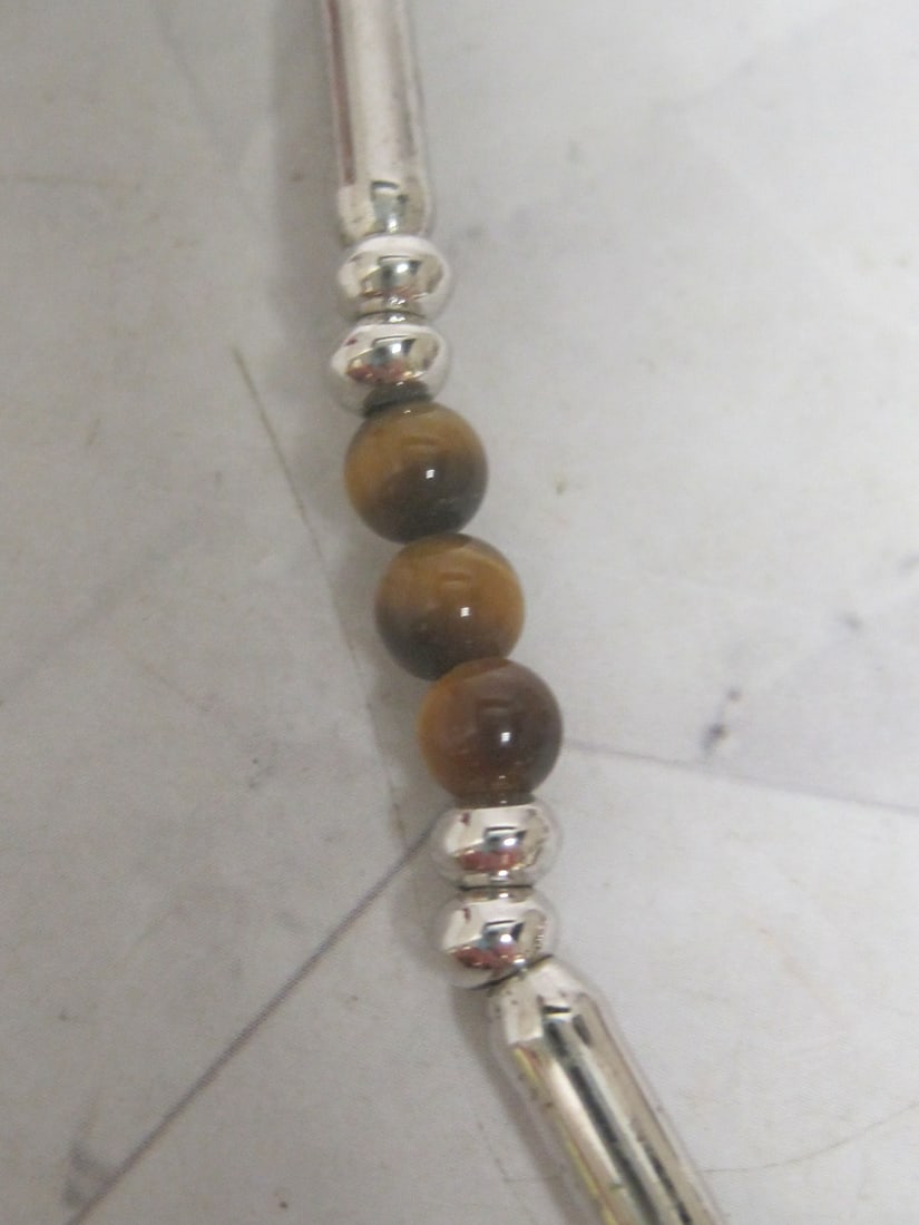14" Sterling Silver Bead & Tigers Eye Bead Necklace - 2