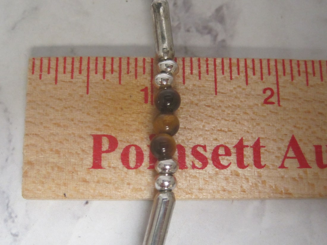 14" Sterling Silver Bead & Tigers Eye Bead Necklace - 5
