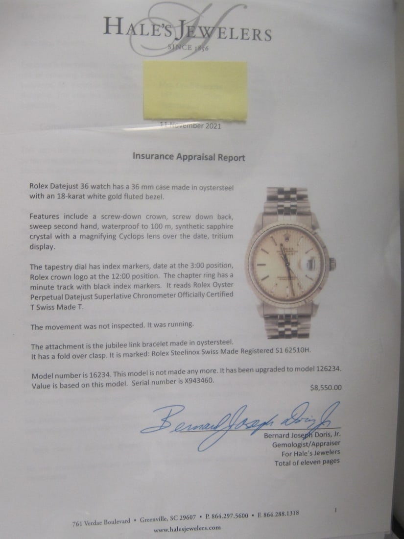 Rolex Oyster Perpetual Datejust Man's Watch appraised at $8550 in 2021 - 9
