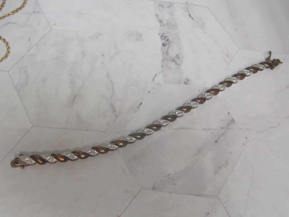 7" Sterling Silver Vermeil Z Tone CZ Bracelet: Weighs 13.8 grams