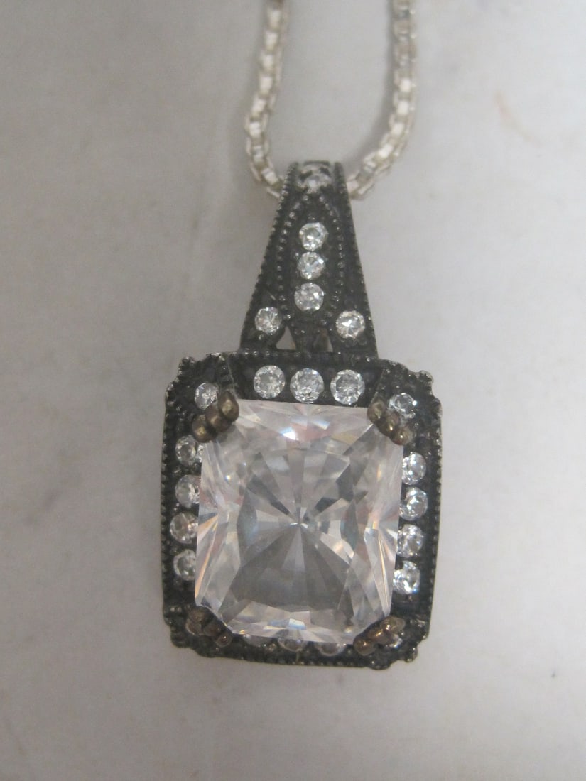 Sterling Silver CZ Pendant on 28" Sterling Silver Chain: Weighs 6.4 grams