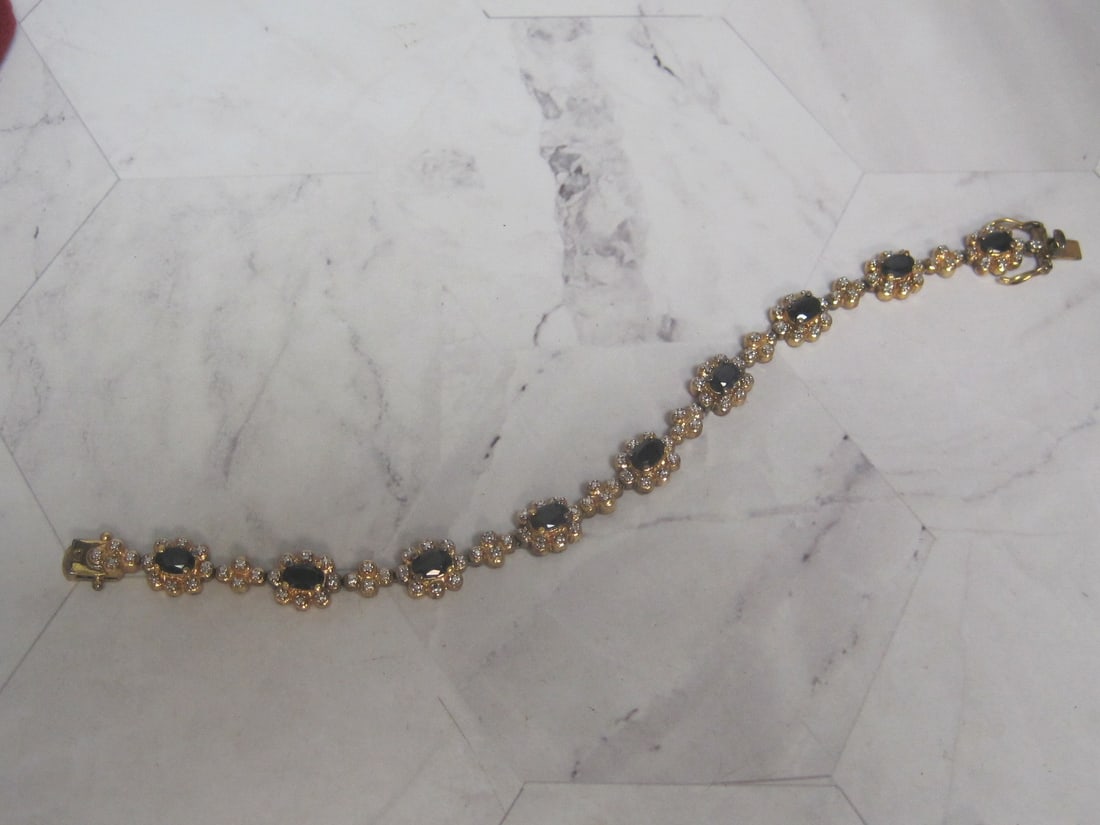 7" Sterling Silver Vermeil Sapphire Bracelet: Weighs 15.7 grams
