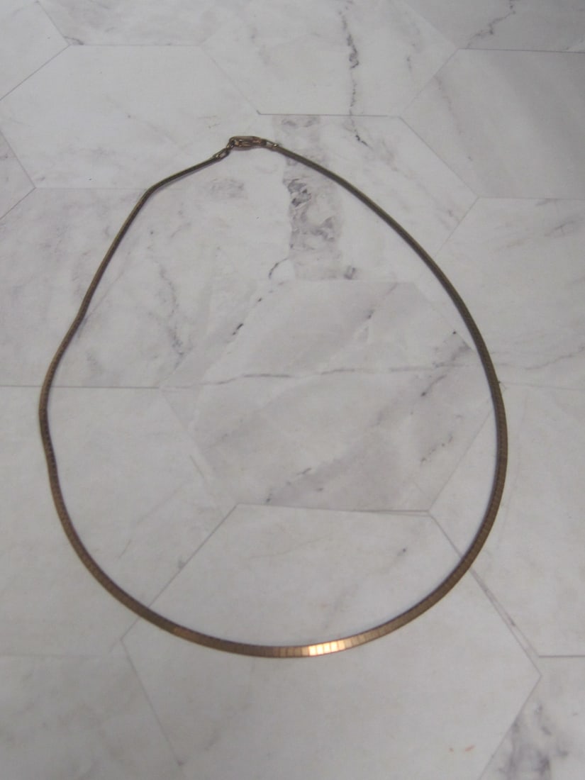 16" Sterling Silver Rose Gold Vermeil Omega Style Necklace: Weighs 10.7 grams