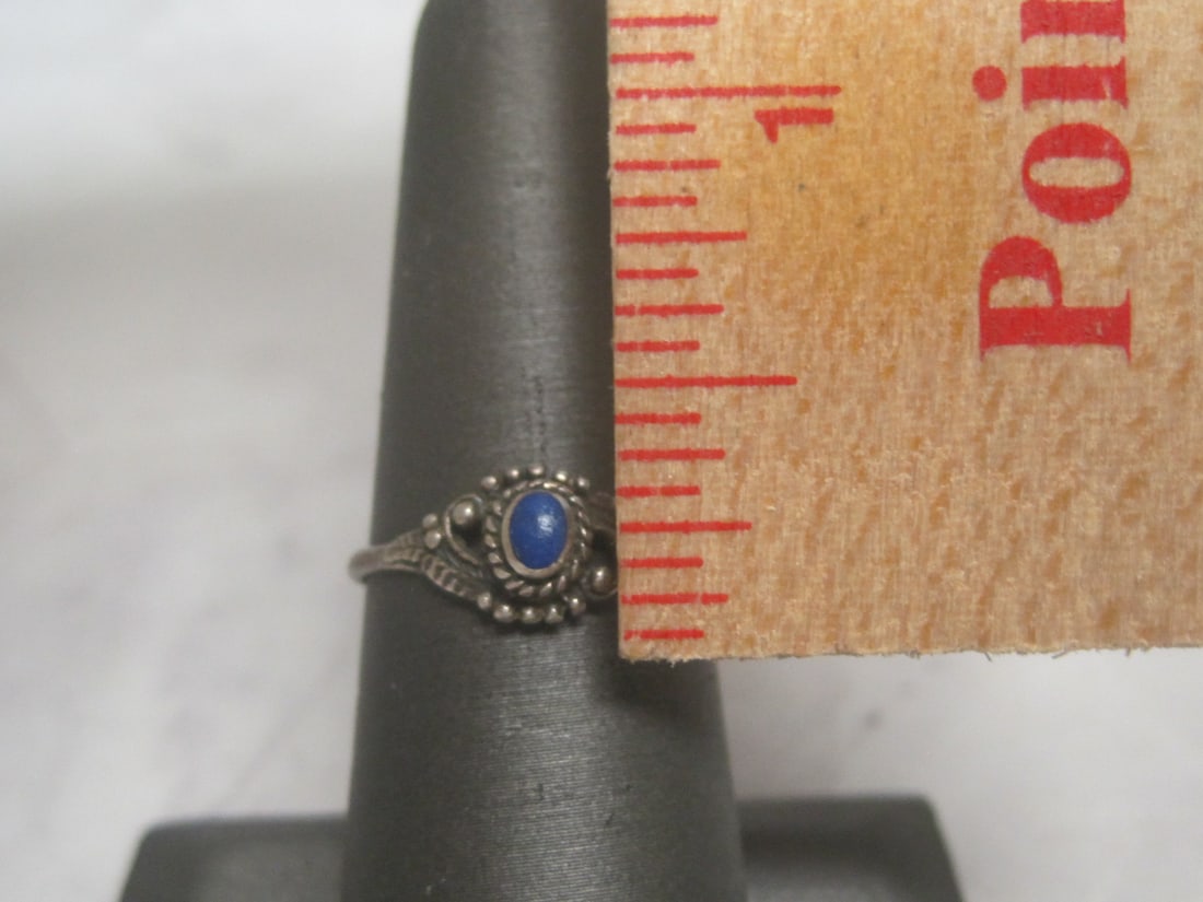 Sterling Silver Petite Lapis Inlaid Ring - 2