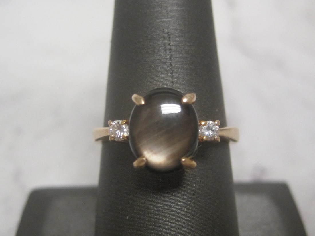 14k Gold Black Star Sapphire & Diamond Ring - 2