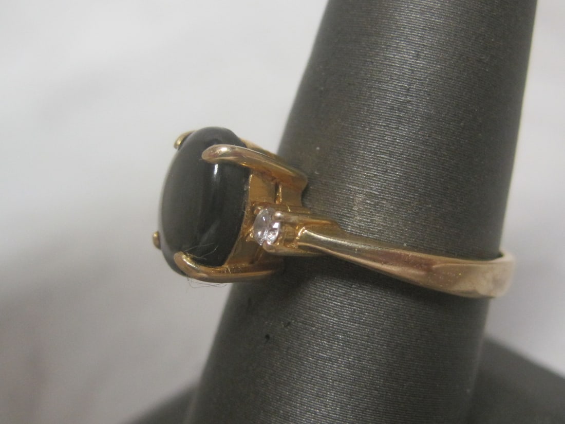 14k Gold Black Star Sapphire & Diamond Ring - 5