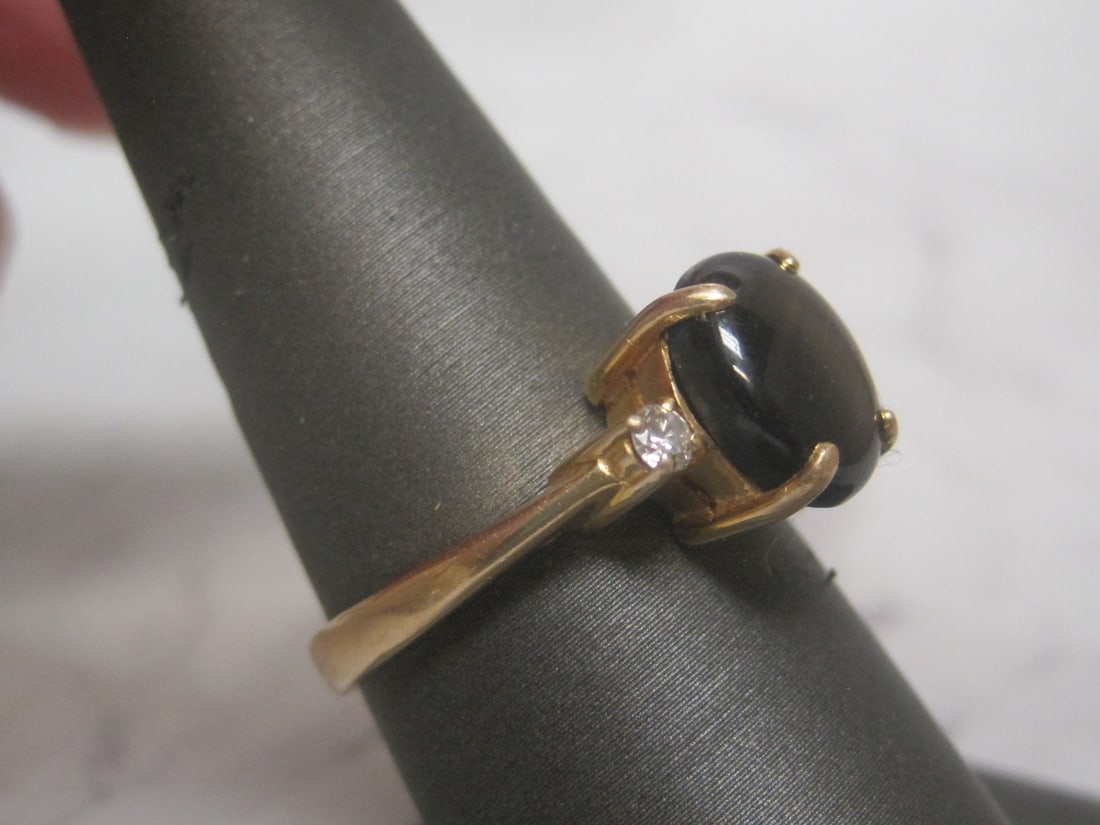 14k Gold Black Star Sapphire & Diamond Ring - 6