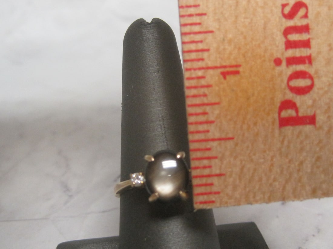 14k Gold Black Star Sapphire & Diamond Ring - 7