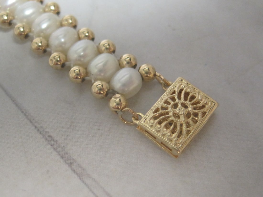 7" 14k Gold Beads & Fresh Water Baroque Pearl Bracelet - 2