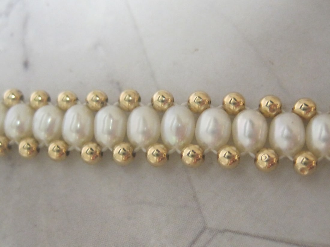 7" 14k Gold Beads & Fresh Water Baroque Pearl Bracelet - 3