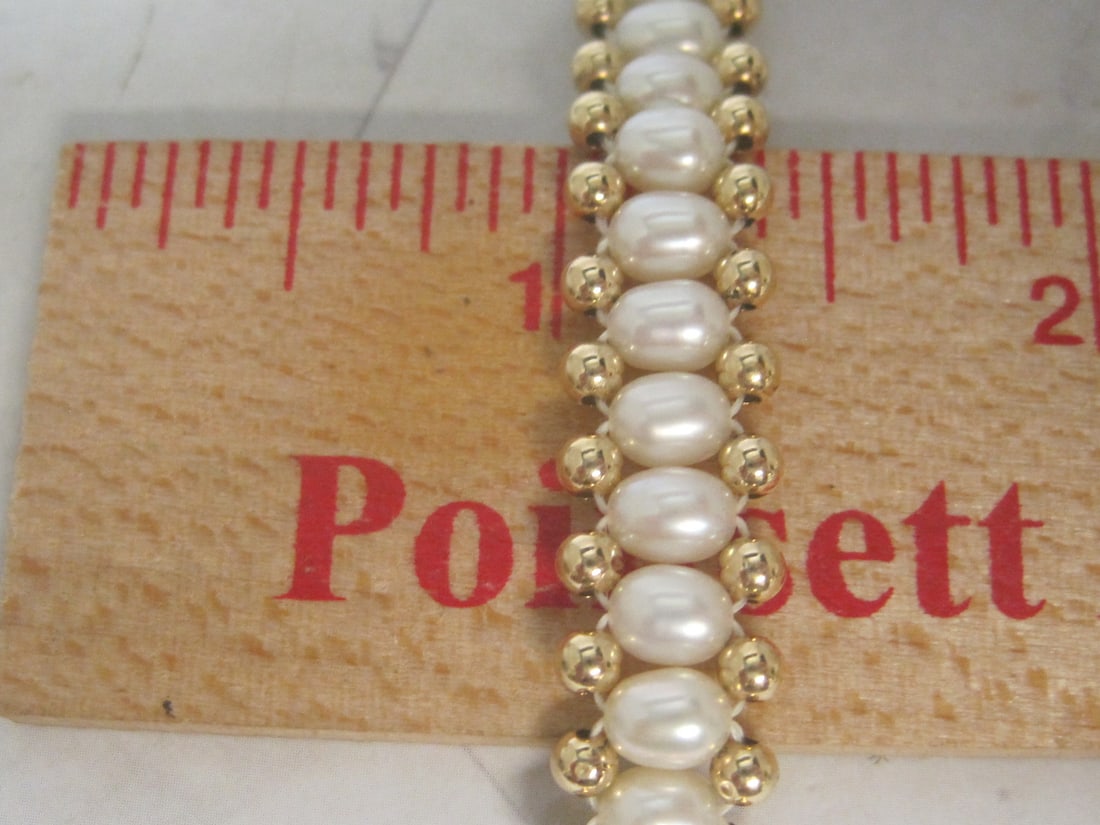 7" 14k Gold Beads & Fresh Water Baroque Pearl Bracelet - 4