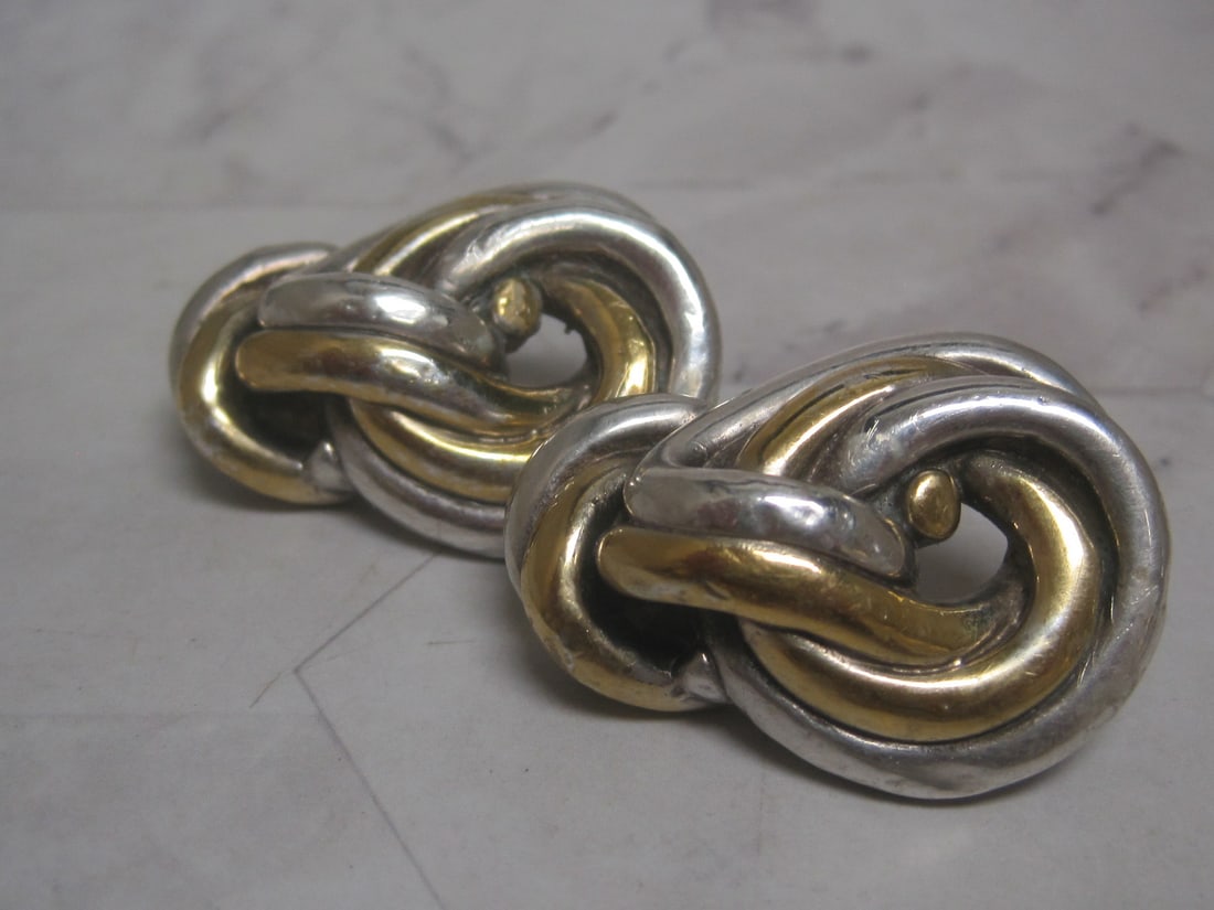 Sterling Silver Vermeil Knot Clip Earrings: Weighs 19.6 grams