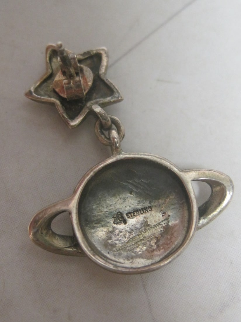 Sterling Silver Marcasite Saturn & Star Pierced Earrings - 3