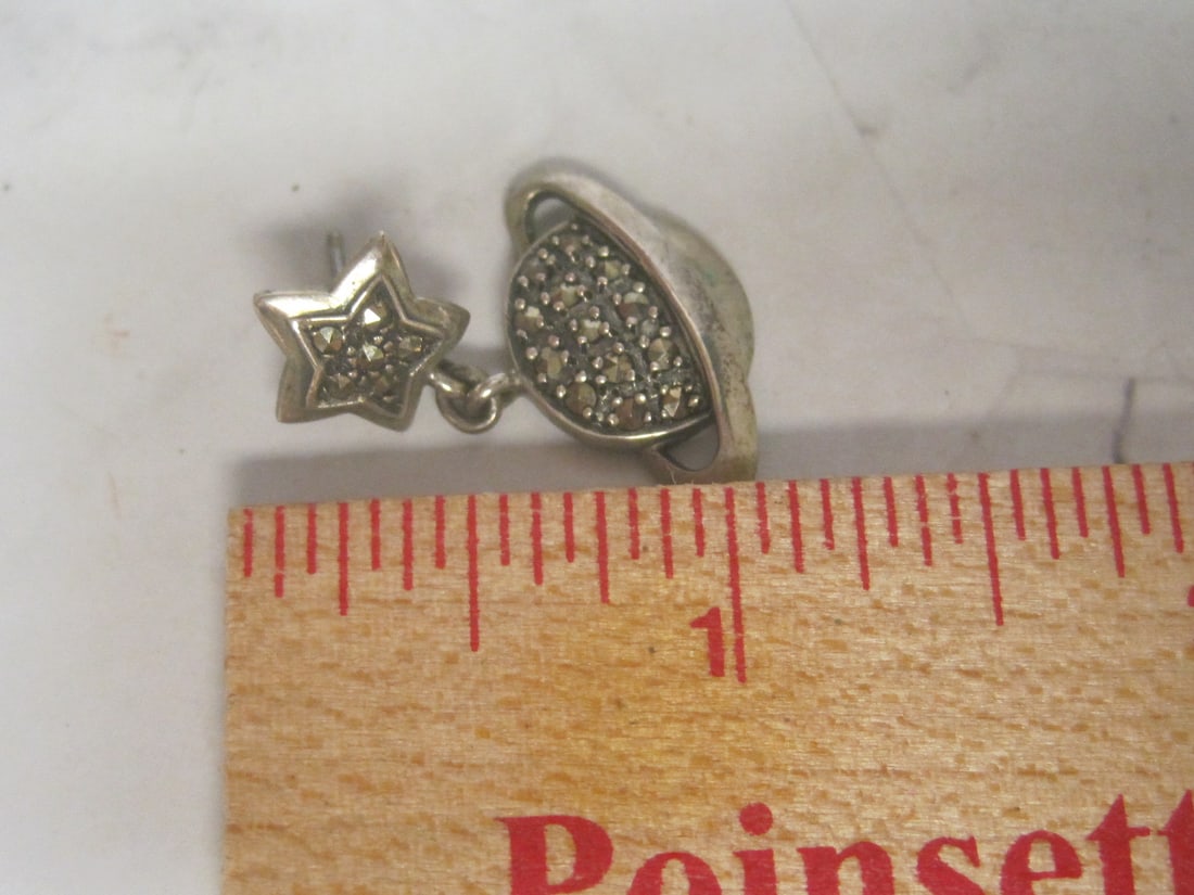 Sterling Silver Marcasite Saturn & Star Pierced Earrings - 4