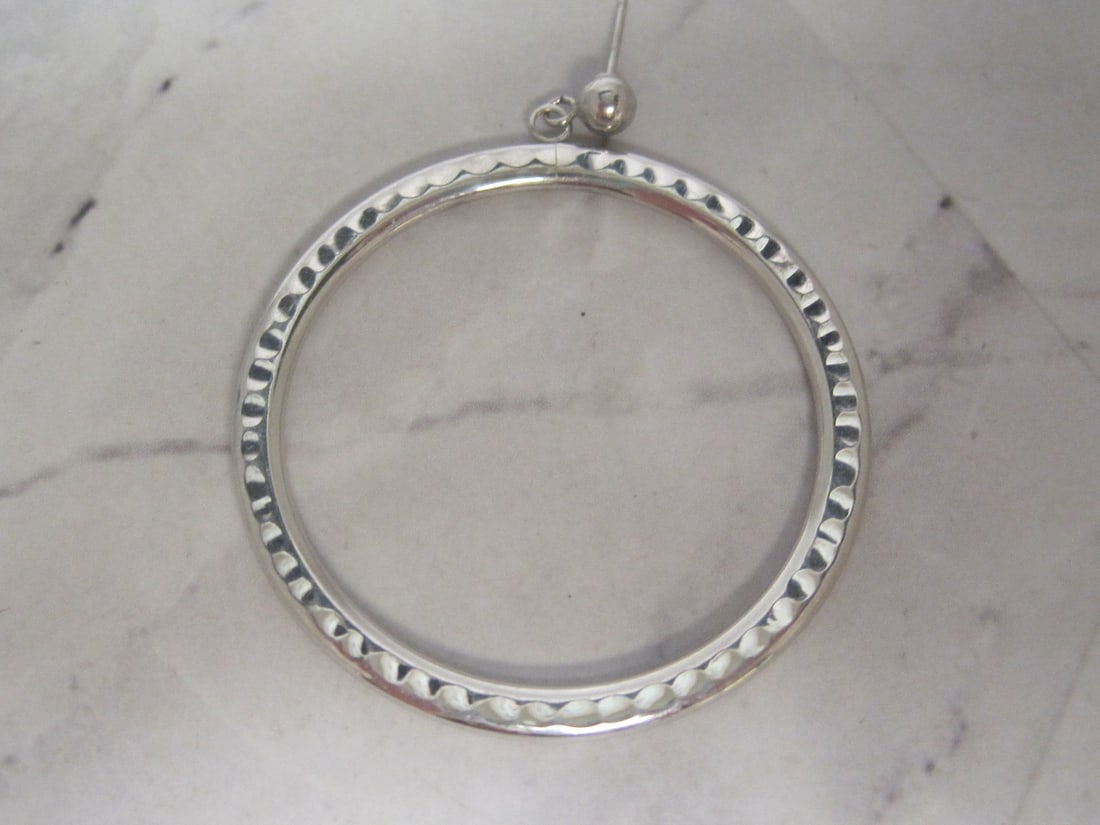 Single 14k White Gold Hammered Hoop Pierced Earring - 2