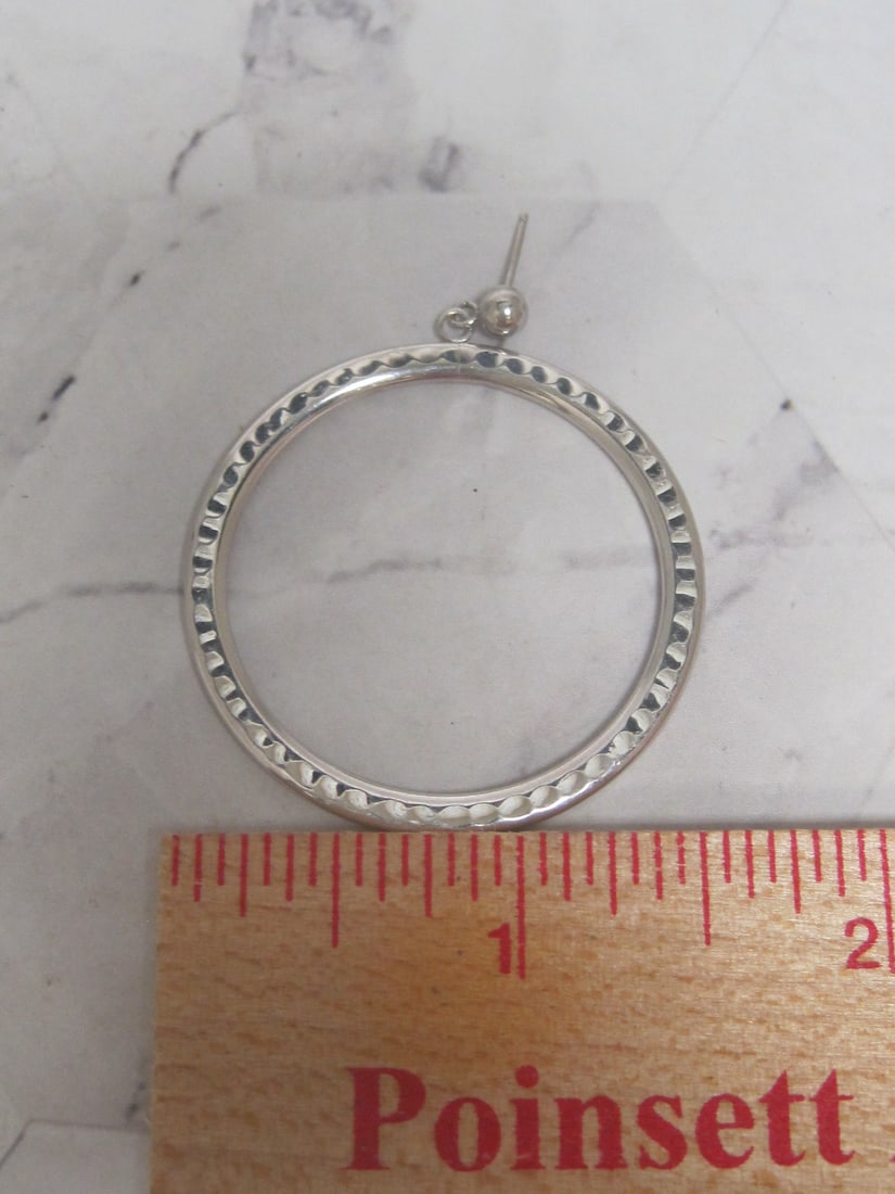 Single 14k White Gold Hammered Hoop Pierced Earring - 5