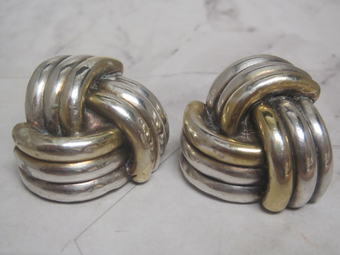 Sterling Silver Vermeil Puffed Love Knot Clip Earrings: Weighs 27.4 grams