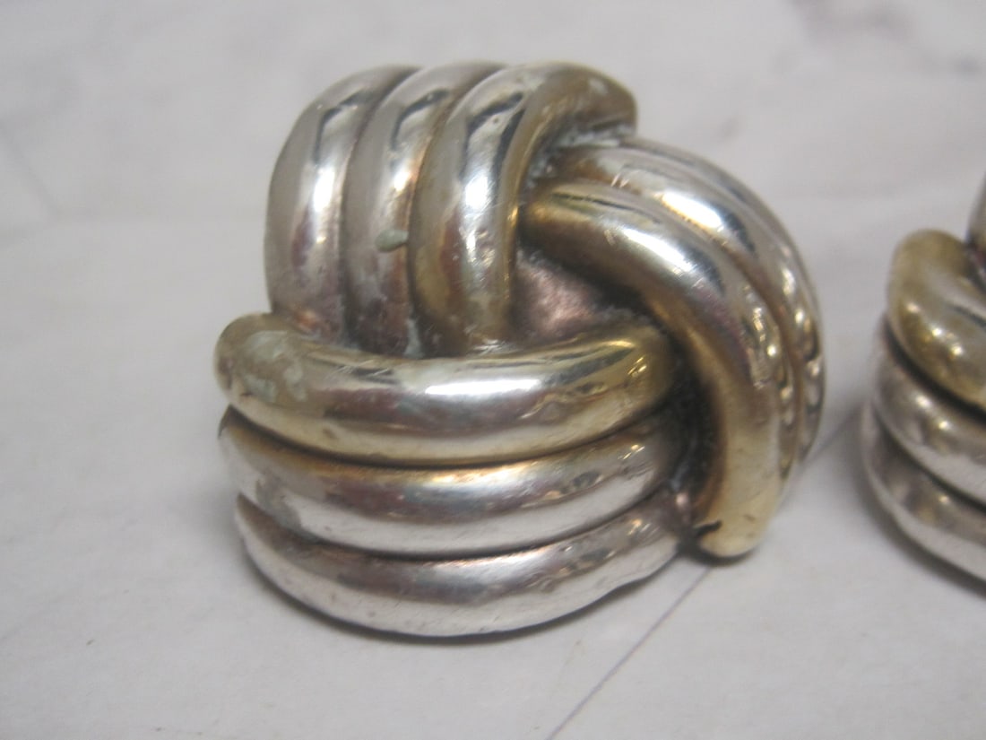 Sterling Silver Vermeil Puffed Love Knot Clip Earrings - 2